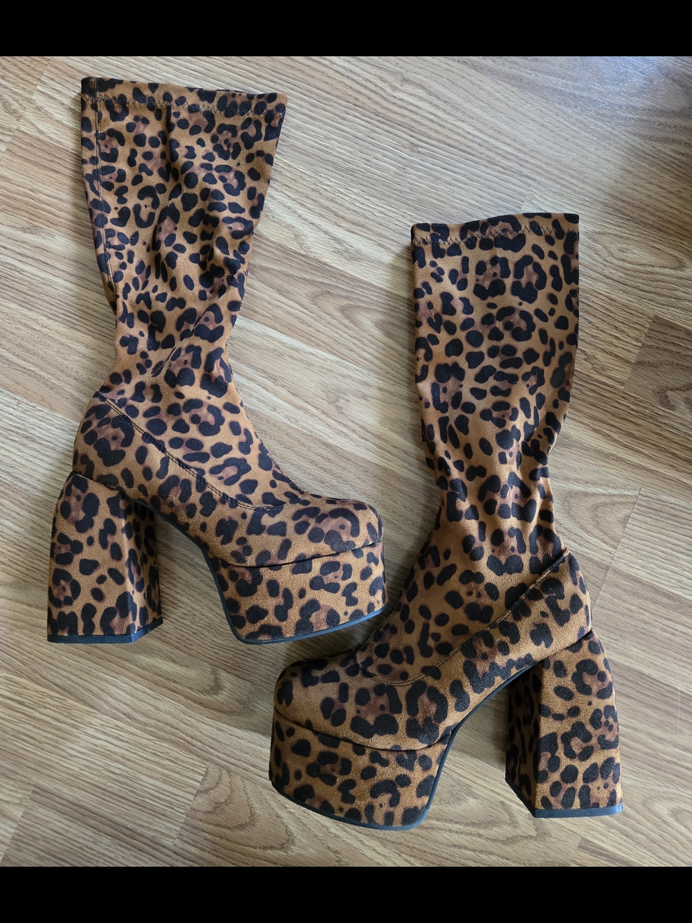 Leopard Print Platform Knee-High Boots - Brown - Picture 2 of 11